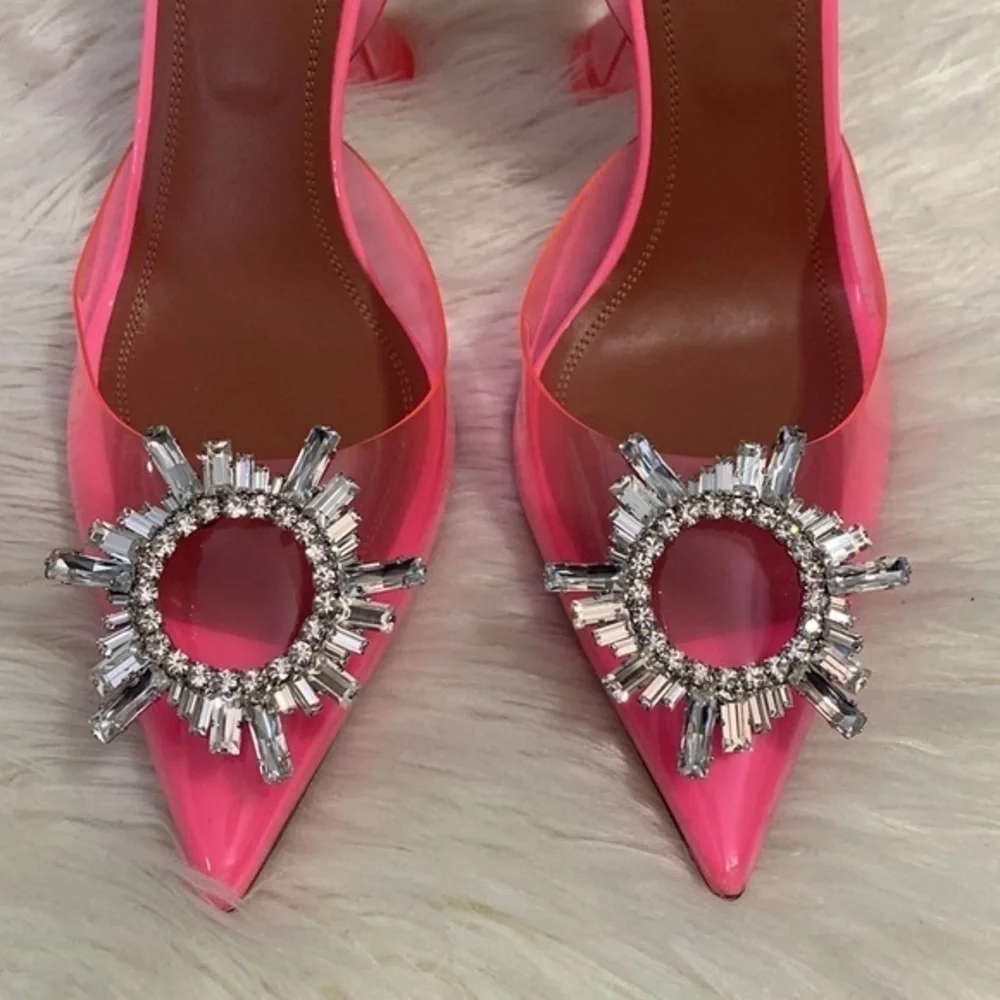 New Amina Muaddi Begum Glass pointed‎ toe slingback pump size 39EU